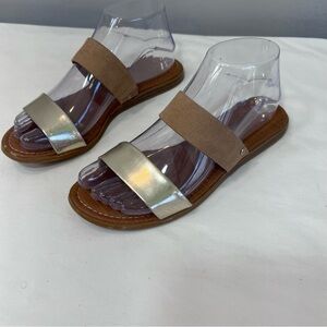 Sam Edelman gold tan 2 strap slide sandals size 7